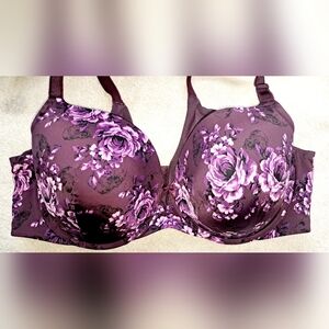Torrid Curve T-Shirt Bra Purple Floral Underwire 4-Hook Lightly Lined 44D